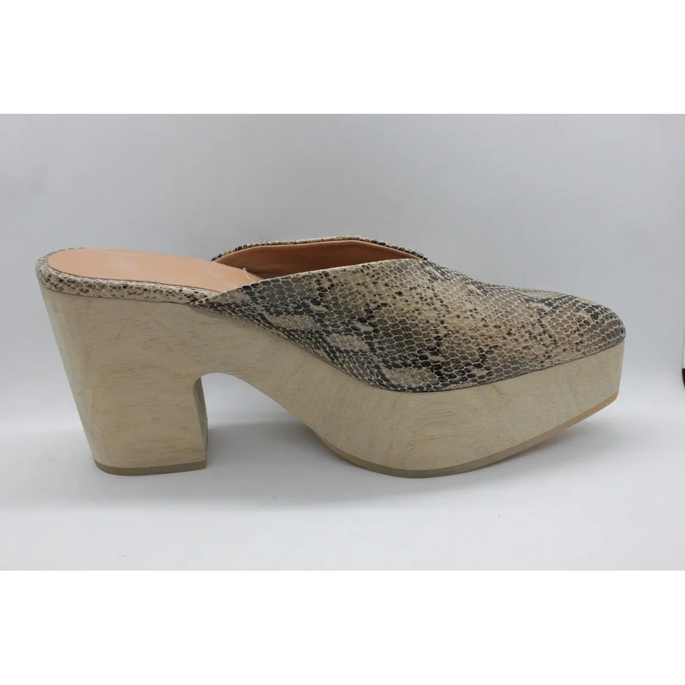 Rachel Comey Snakeskin Embossed Leather Wood Clog Mule Heels Women's 8.5